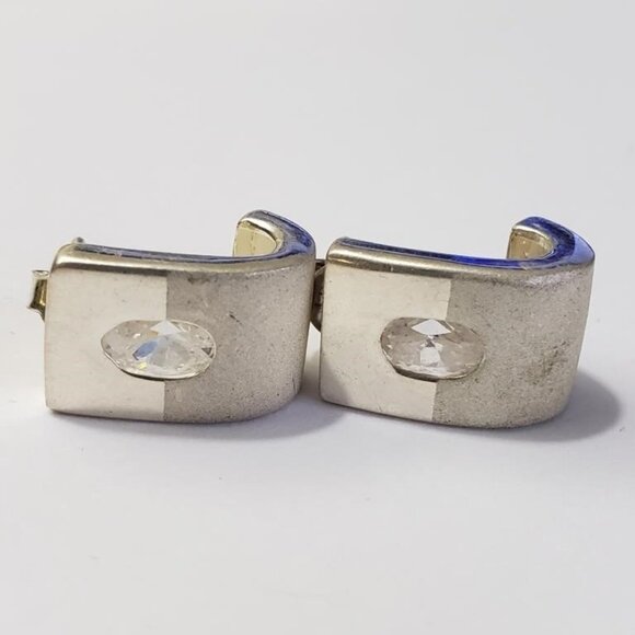 Two Tone Silver Cubic Zirconia Earrings - Picture 1 of 1